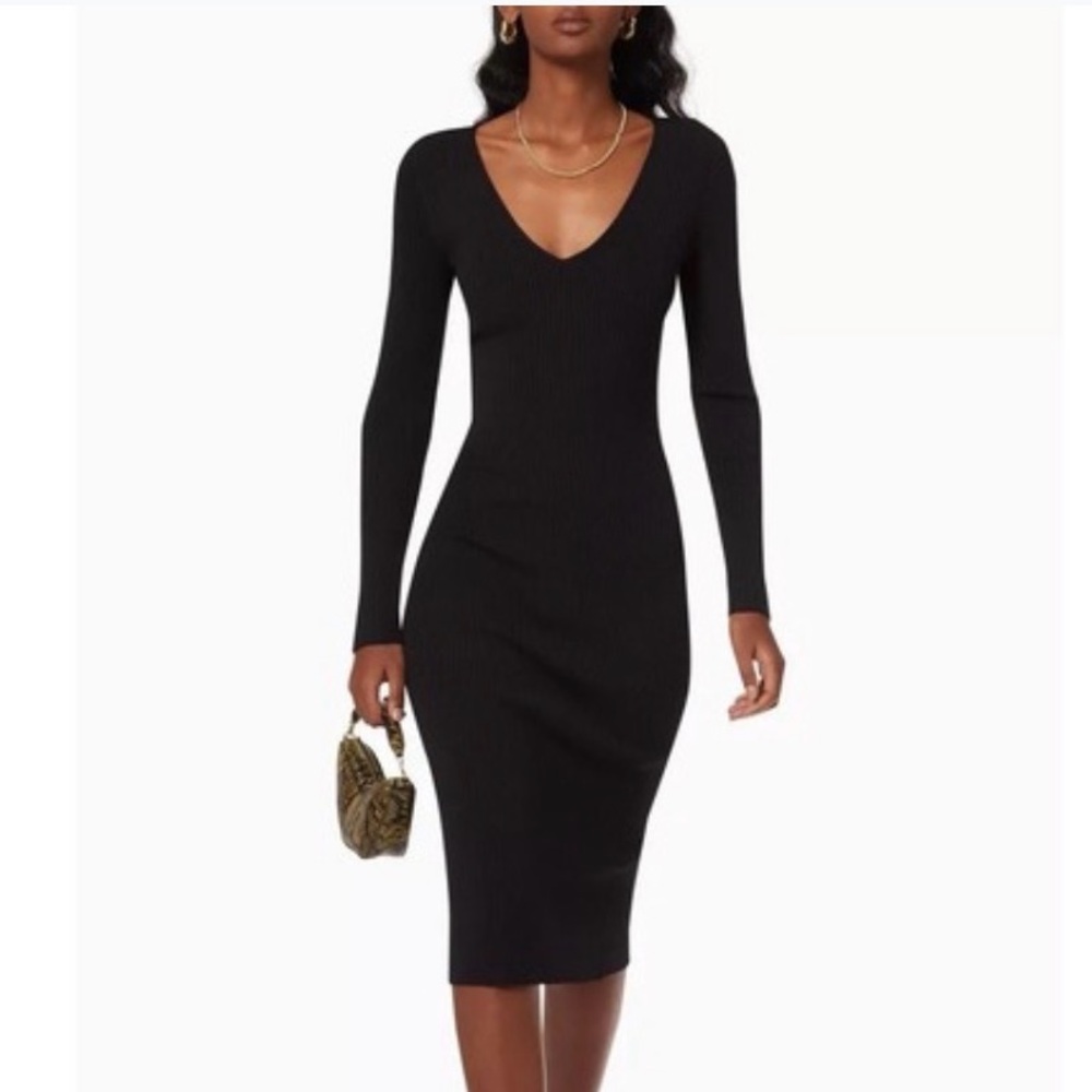 Simkhai Black Deep V Neck Rib Dress